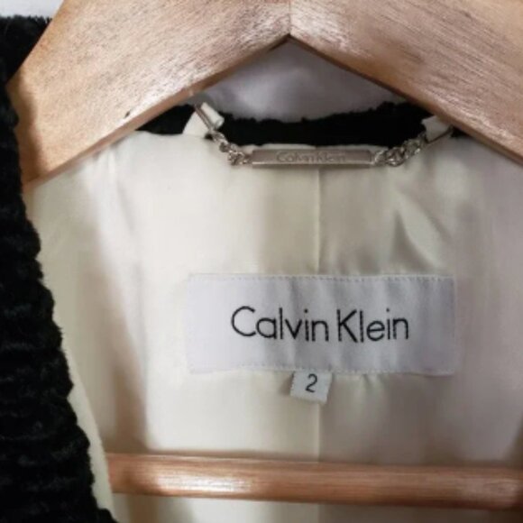 CALVIN KLEIN white wool blend black collar mid-length winter coat 2 - Picture 4 of 8